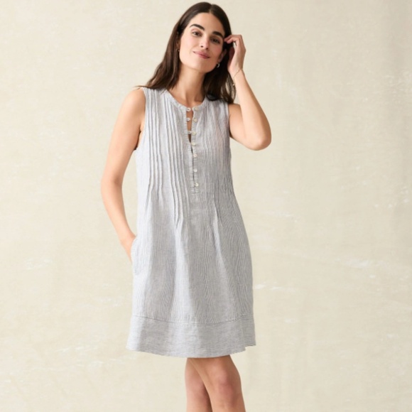 Faherty Isha Dress — Blue Mini Stripe, Small - Picture 5 of 7